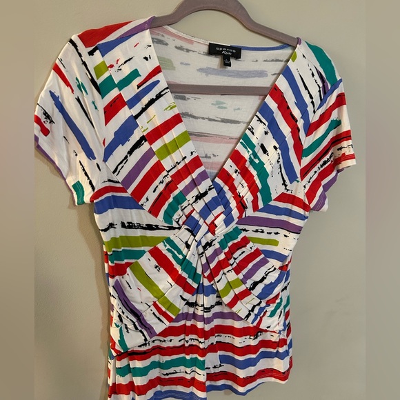 Spense Knits Striped Twisted Front Top Short Sleeve Women’s Size Large - Picture 3 of 7